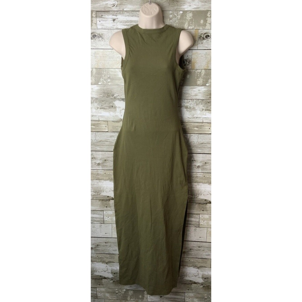 Women's Green Sleeveless‎ Slit Bodycon Maxi Dress Size S